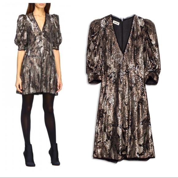 ZADIG & VOLTAIRE Royal Sequin Camo-Print A-Line Mini Dress Size XS NWT - Picture 4 of 12